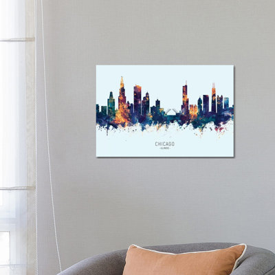 Chicago Illinois Skyline Blue Orange by Michael Tompsett - Wrapped Canvas Print