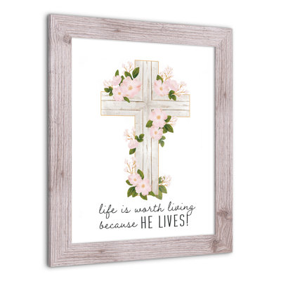 He Lives Floral Cross - cadre photo, impression