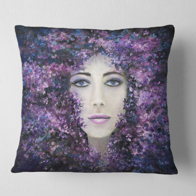 Portrait of a Woman with Lavender Flowers Square Pillow Cover & Insert