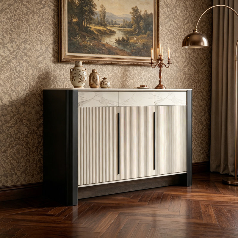 Buffet de rangement réglable de style italien, Beige/Black, 43.31" H x 55.12" W x 13.78" D