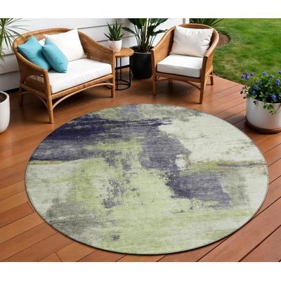 8' Fern Green Round Abstract Washable Indoor Outdoor Area Rug