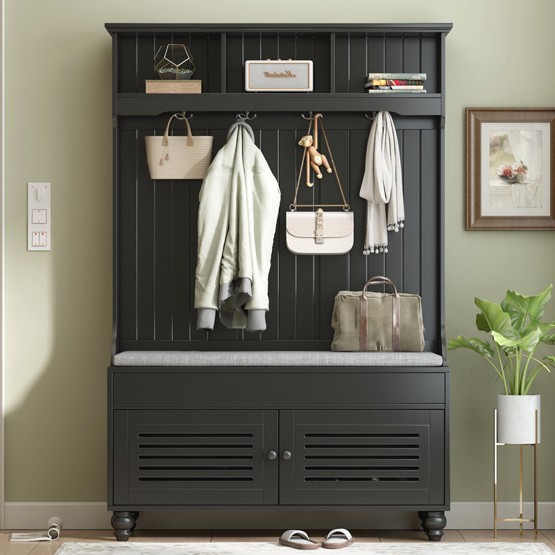 Versatile Hallway Storage Bench with Multiple Features for Home Organization, Black