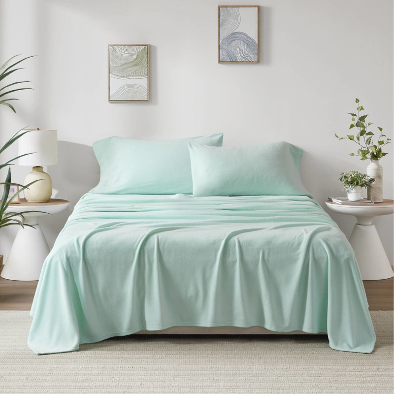 Ensemble de 3 draps simples TG - 100% molleton, doux et confortable commune, boulochage, lavable à la machine, avec drap plat, housse de drap-housse de domaine, plat et draps, 1