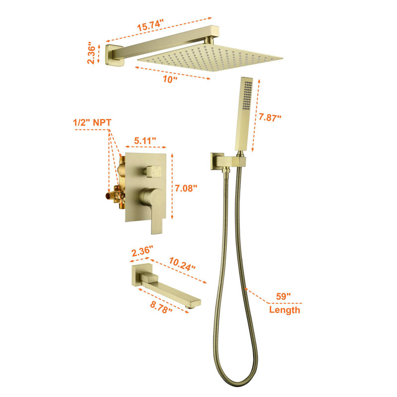 All-In-One Kit with Rough in-Valve, Brushed Gold 