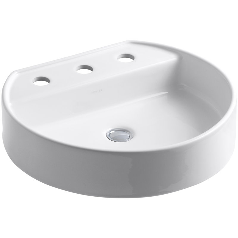 Chord Wading Pool Vessel Bathroom Sink, White, 8" Centers