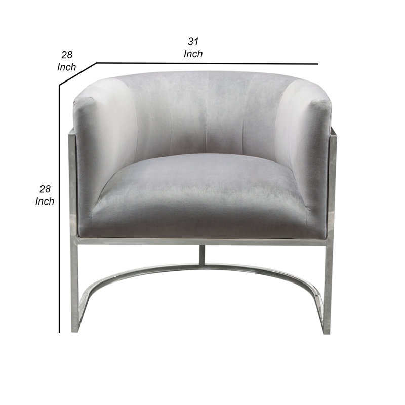 Fauteuil en velours de 30 po de largeur Maxuel, Velours gris, Argent