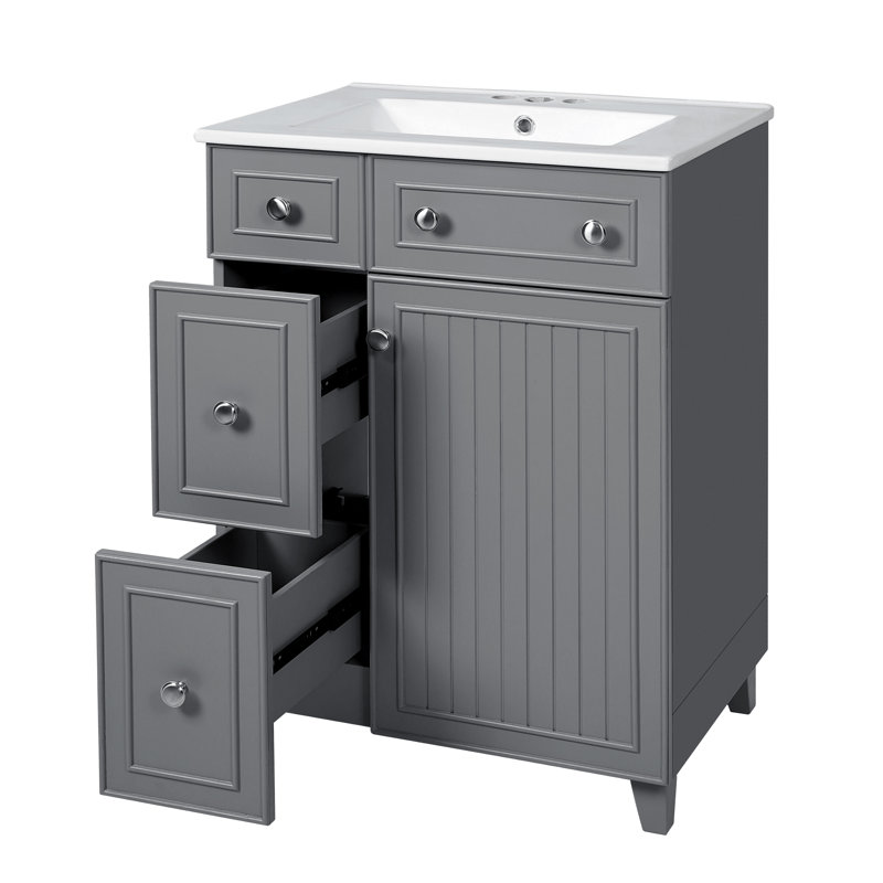 Meuble-lavabo 24 po avec comptoir en céramique, Argent, Gris