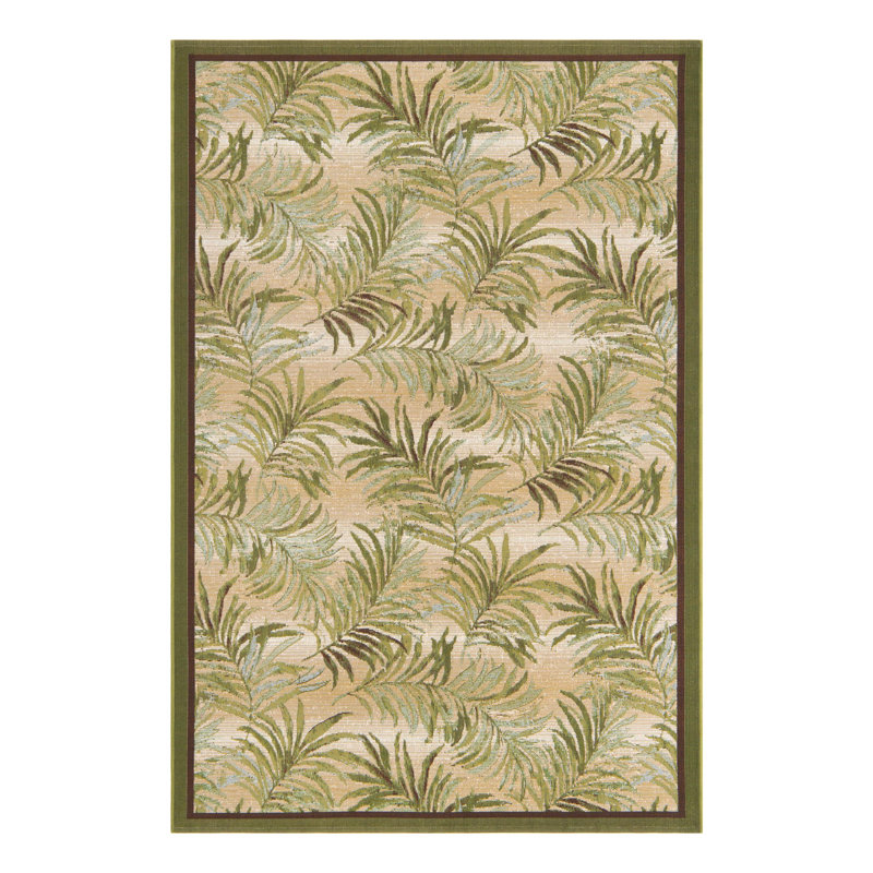 Green Keukenhof Indoor/Outdoor Botanical Rug, Rectangle 5'3" x 8'