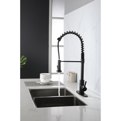 Matte Black Pull Out Faucet For Industrial Application, Stainless Steel Heavy-Duty Sink With In Black, Coating