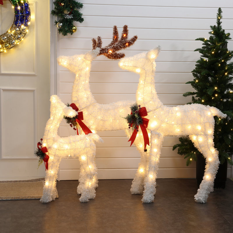 Ensemble de renne givré avec lumières, décoration des Fêtes pour l'extérieur