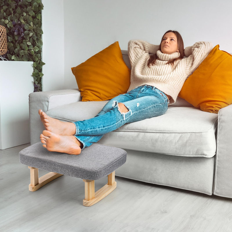 Repose-pieds repose-pieds, repose-pieds rectangulaire en tissu avec pieds en bois et rembourrage doux antidérapant, marchepied pour repose-pieds moderne, gris
