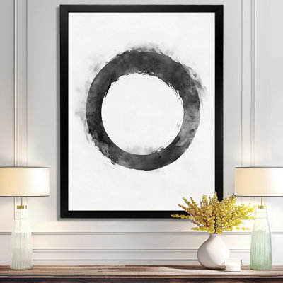 White Black Circle of Stillness III - Abstract Minimalism Picture Framed Wall Art