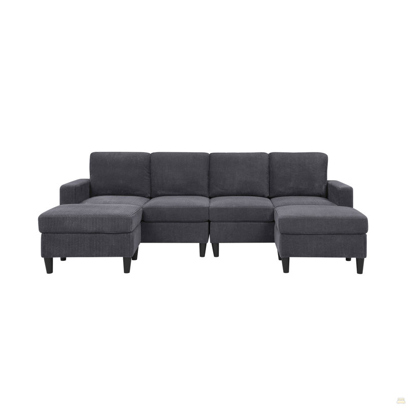 Canapé modulaire rembourré Cordory avec 2 repose-pieds Cordory, Gris