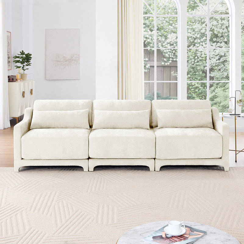 Canapé à trois places avec coussin lombaire ergonomique en chenille
