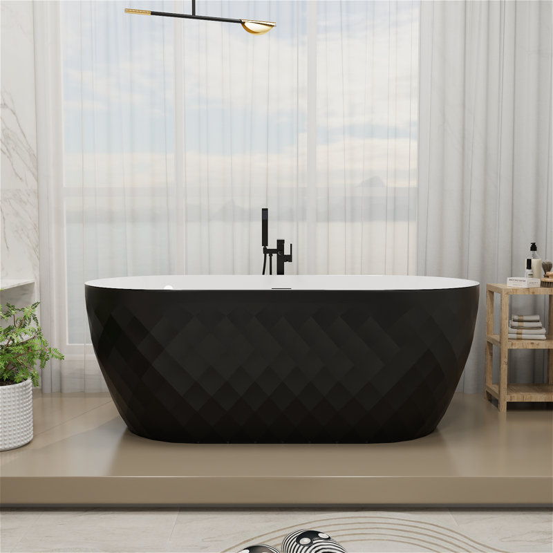 Colour 59" x 28" Freestanding Acrylic Soaking Bathtub, Lozenge Texture Surface with Chrome Drain & Non-Slip Design, cUPC-Certified for Modern Luxury Bathrooms