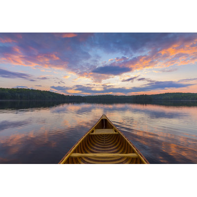 Bow of a Cedar Canoe on a Lake at Sunset - Ontario, Canada 1 Piece Wrapped Canvas Wall Art