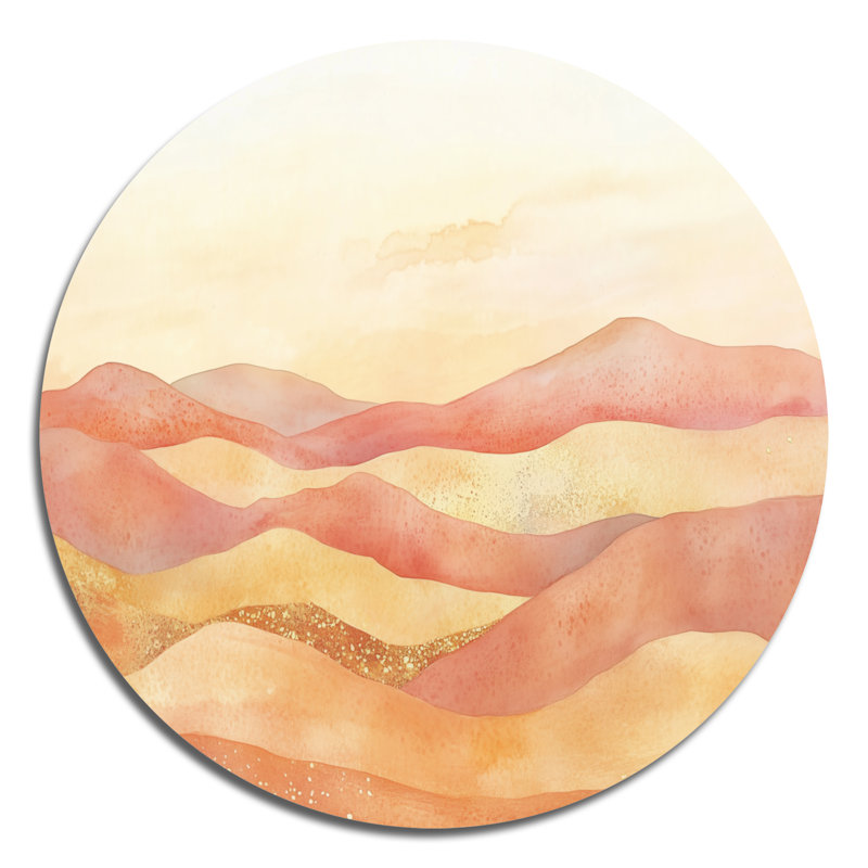 «Pink Mountain Highland», art mural rond en métal, L 36 po x H 36 po