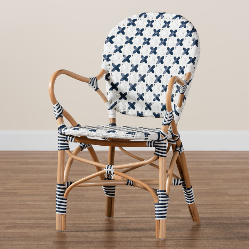 Botir Rattan Arm Chair in Blue/White/Brown