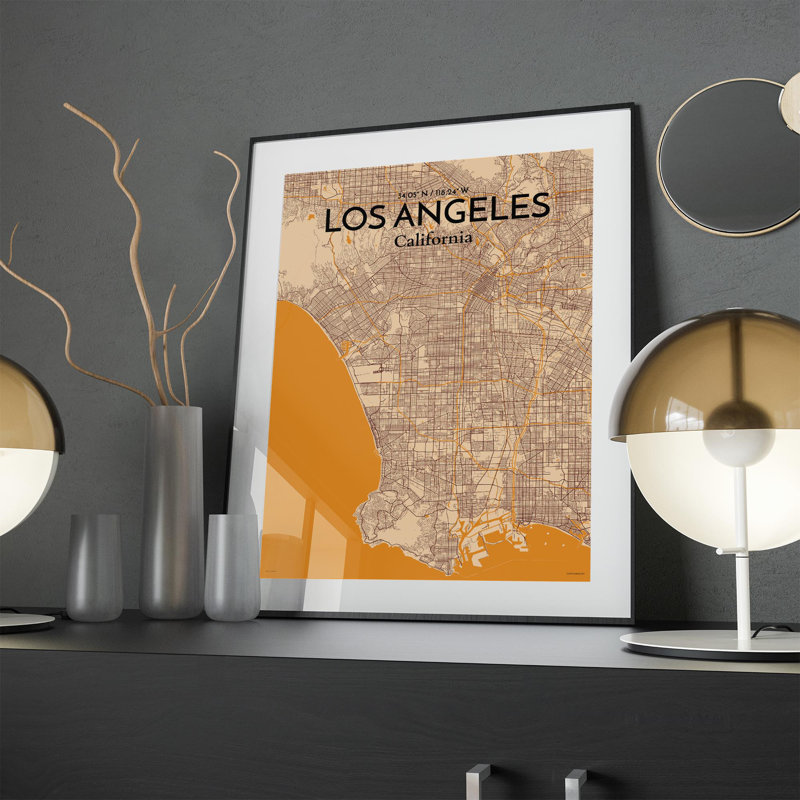 « los angeles city map », reproduction d’impression sur affiche, H 24 po x l 18 po x P 0,05 po