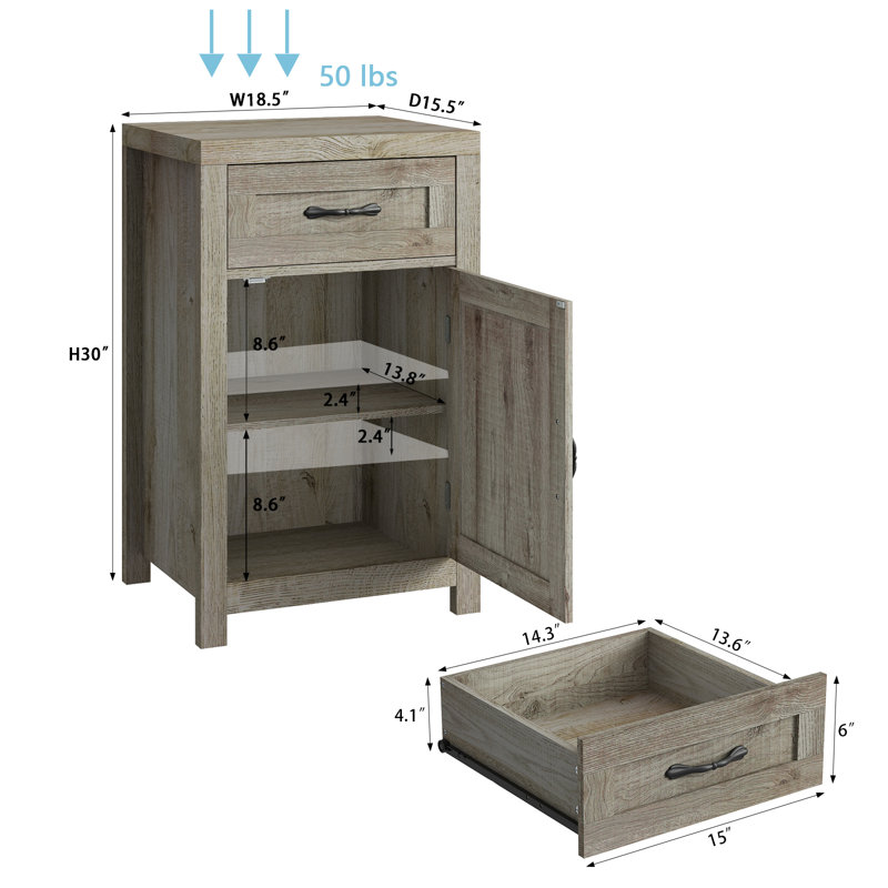 Nightstand With Drawer, Gray