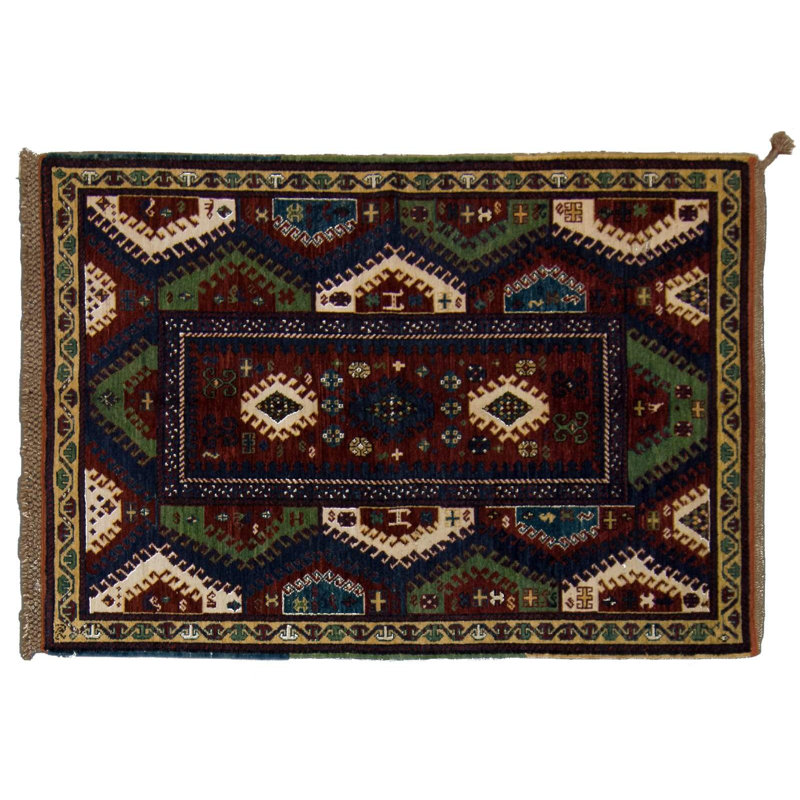 Bordjalu Wool Southwestern Area Rug in Blue/Green, Rectangle 5' x 6'
