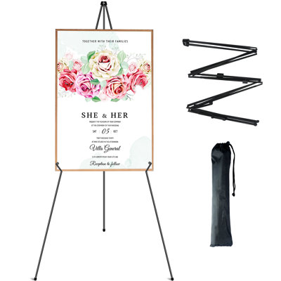 Chevalet pliable de 63 pouces avec sac de transport, trépied portatif, convenant à une affiche de mariage, peinture, affiches, œuvres d'art, foires commerciales, 1 pièce noir