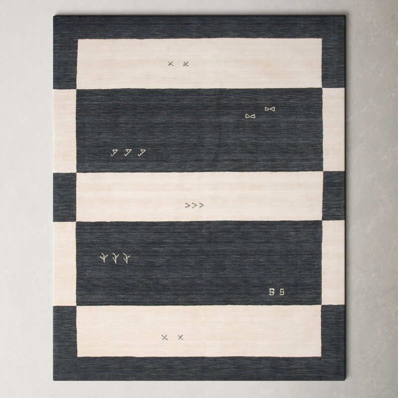 Santiago Handmade Wool Cream/Black Rug, Rectangle 10' x 14'