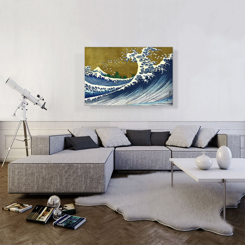 «A Coloured Version of the Big Wave» par Katsushika Hokusai, reproduction d'art sur toile tendue