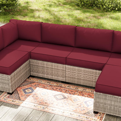 14-Piece Outdoor 4" Replacement Cushion Set Seat/Back Cushion (Set Of 6 Cushion , 6 Backrests , 2 Coner Cushions)