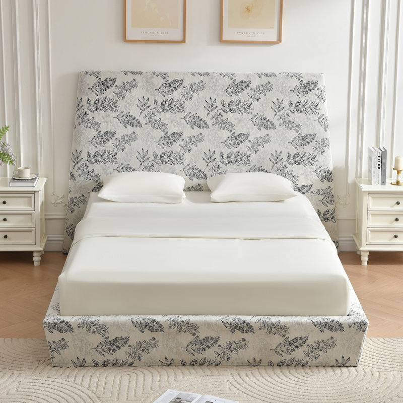 Gerhart  51.5" Luxlury Headboard Hydraulic Lift Up Storage Upholstered Platform Bed,Trapezoid,Chenille Floral,King, Queen 