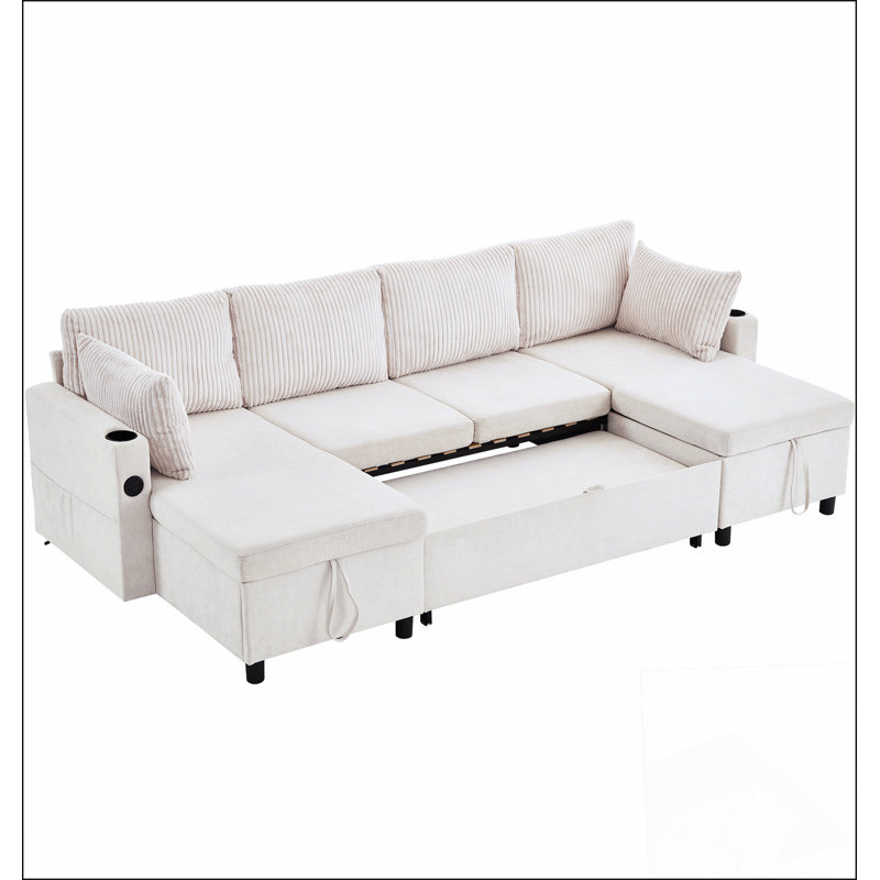 Canapé-lit modulaire polyvalent avec grand espace de rangement 111,8 po, Beige