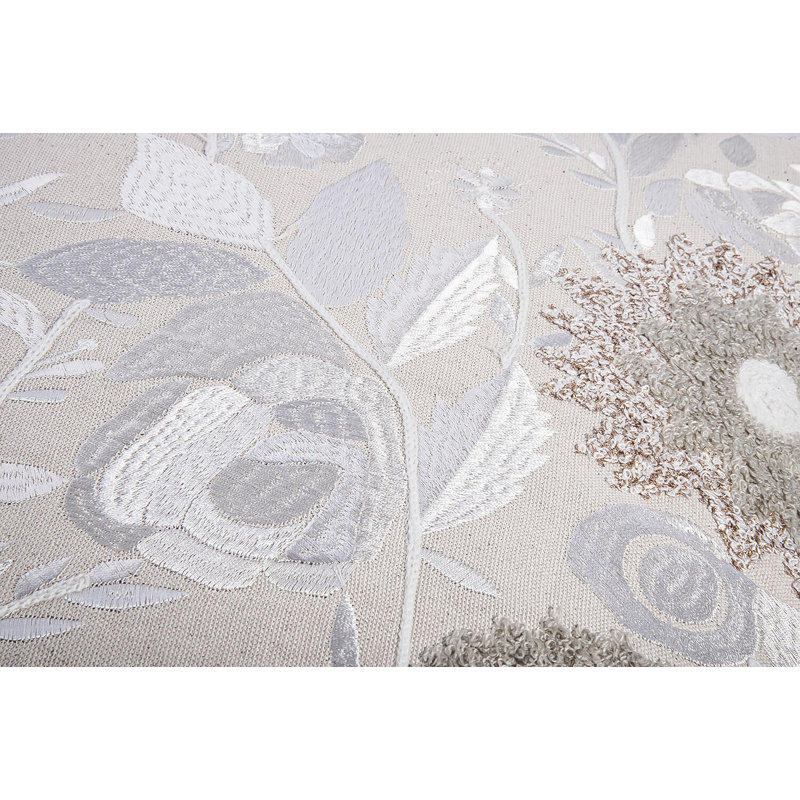 Desert Rose Beige Cotton Embroidered Square Pillow 18x18"