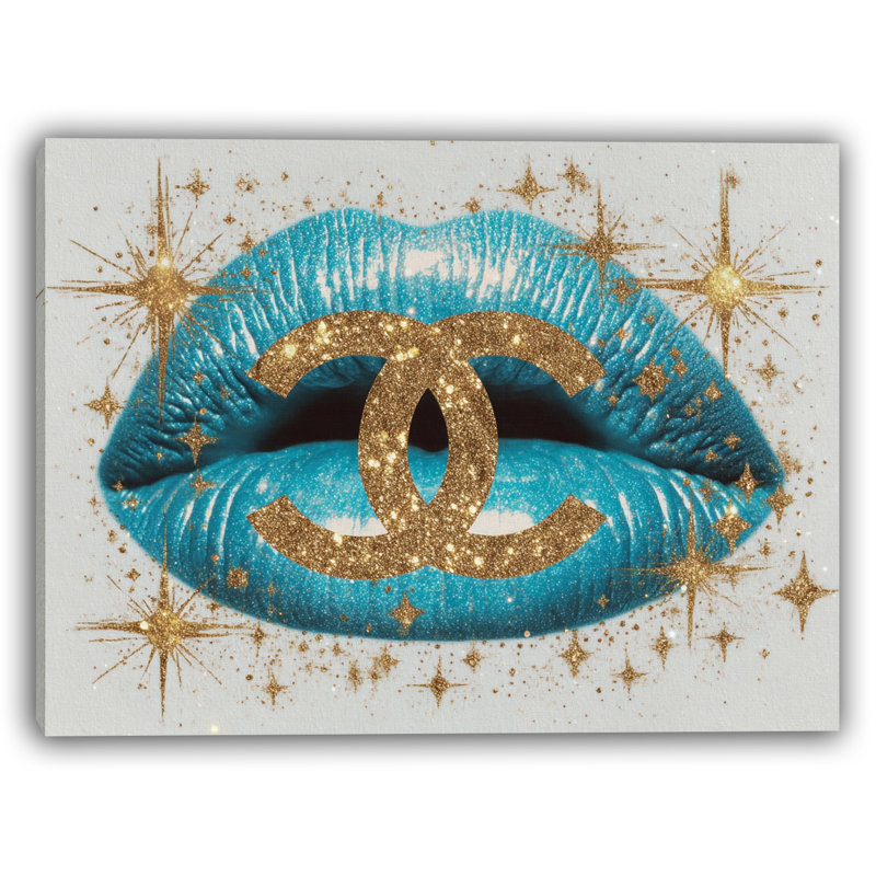 «Glam Blue Lips & Sparkle», art sur toile, H 24 po x l 16 po