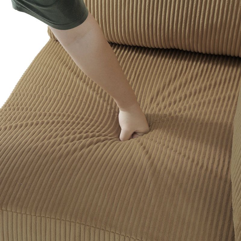 Fauteuil rembourré en velours côtelé de chameau avec dossier rembourré, module de fauteuil simple à un accoudoir pour canapé modulaire