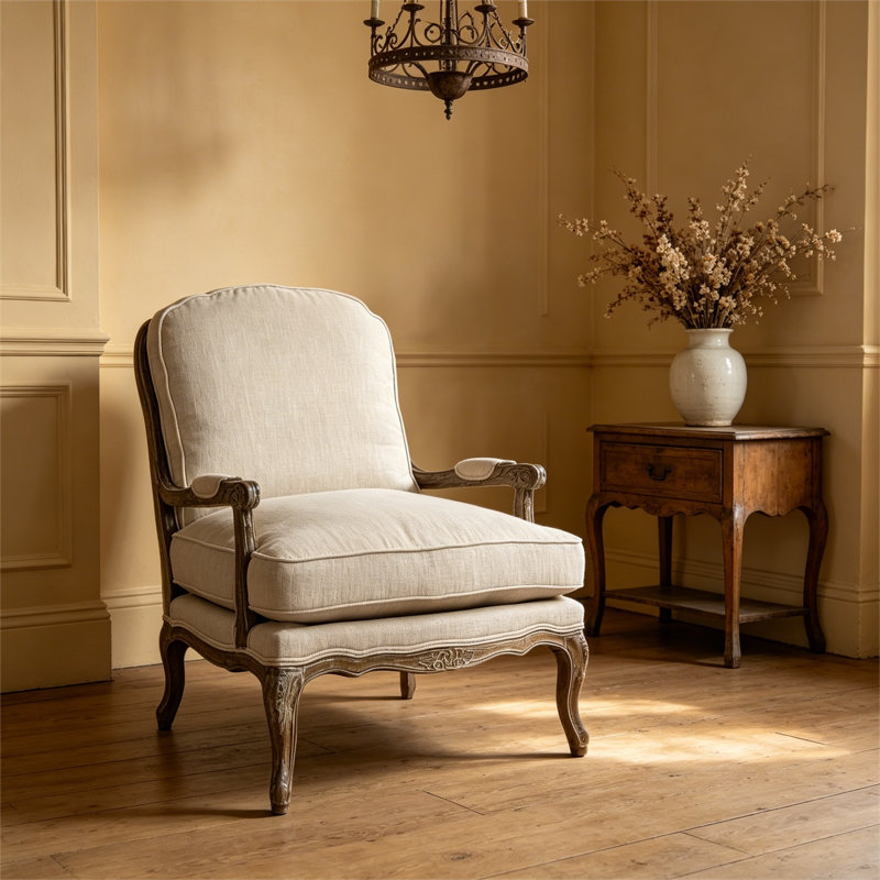 Fauteuil d'appoint à dossier moelleux formel de luxe et siège rembourré en tissu massif texturé en bois rembourré 1pc