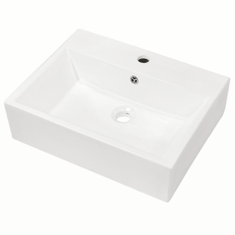 21"X16" White Ceramic Rectangular Wall Mounted Bathroom Sink With Faucet Hole And Overflow