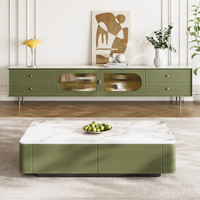 Rock slab saddle leather rectangular coffee table