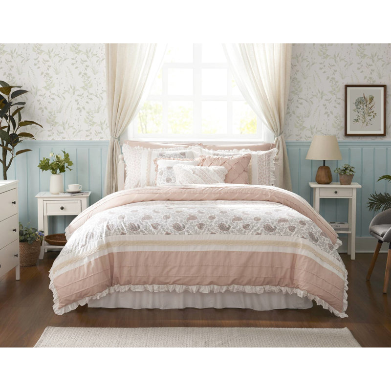 Édredon en coton Dawn, Grand édredon et 8 pièces supplémentaires, Rosé
