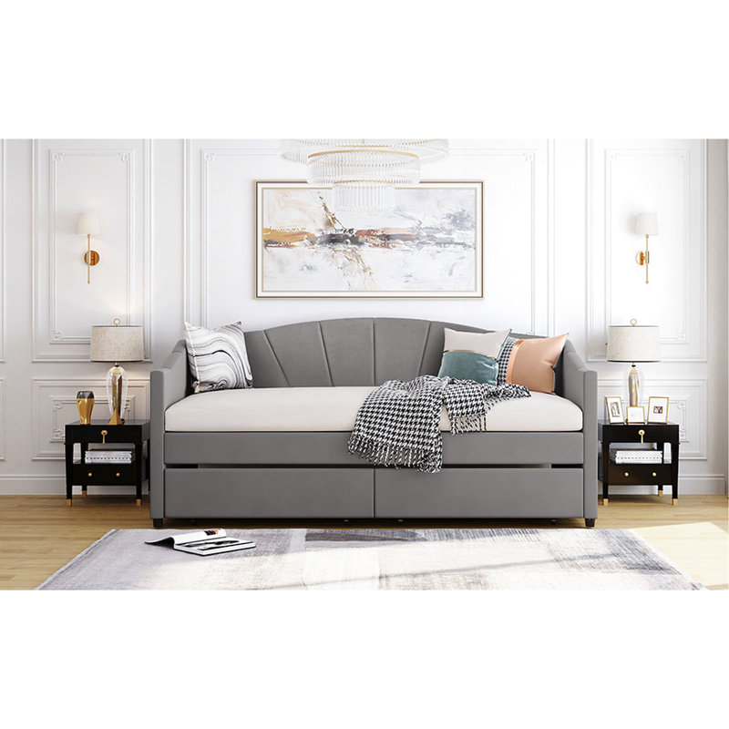 Upholstered Daybed With Two Drawers In Gray - Create A Cozy Bedroom Ambience Twin Size And Versatile Furniture, Gray