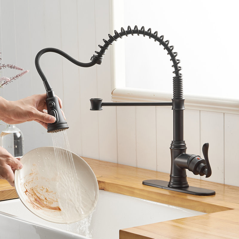 Robinet de cuisine à une poignée et douchette extractible avec douchette avancée et douchette extractible, Noir mat