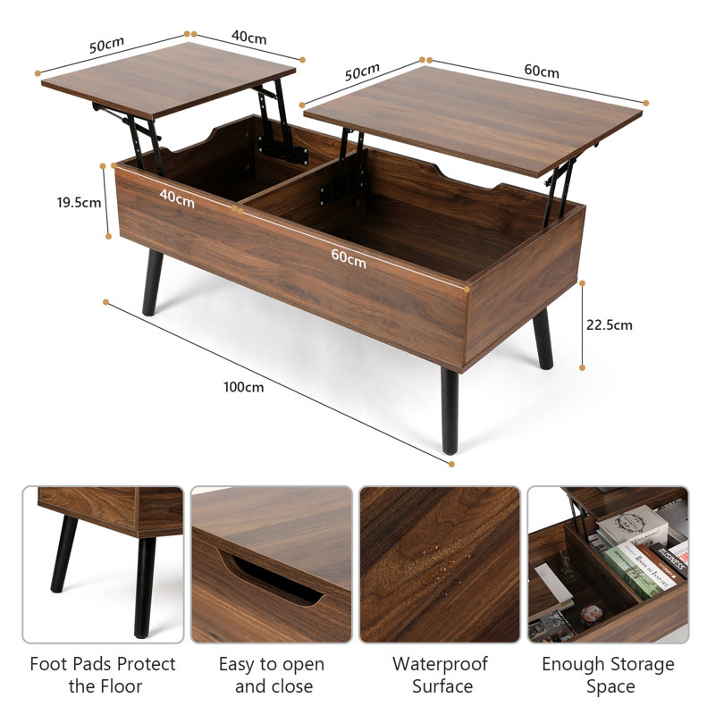 Desari Lift Top Coffee Table with Storage, Walnut Brown Top/Black Base