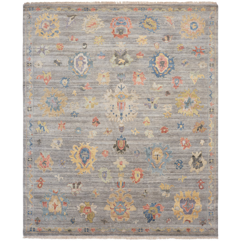 Colorburst Oushak Hand Knotted Area Rug in Gray, Rectangle 10' x 14'