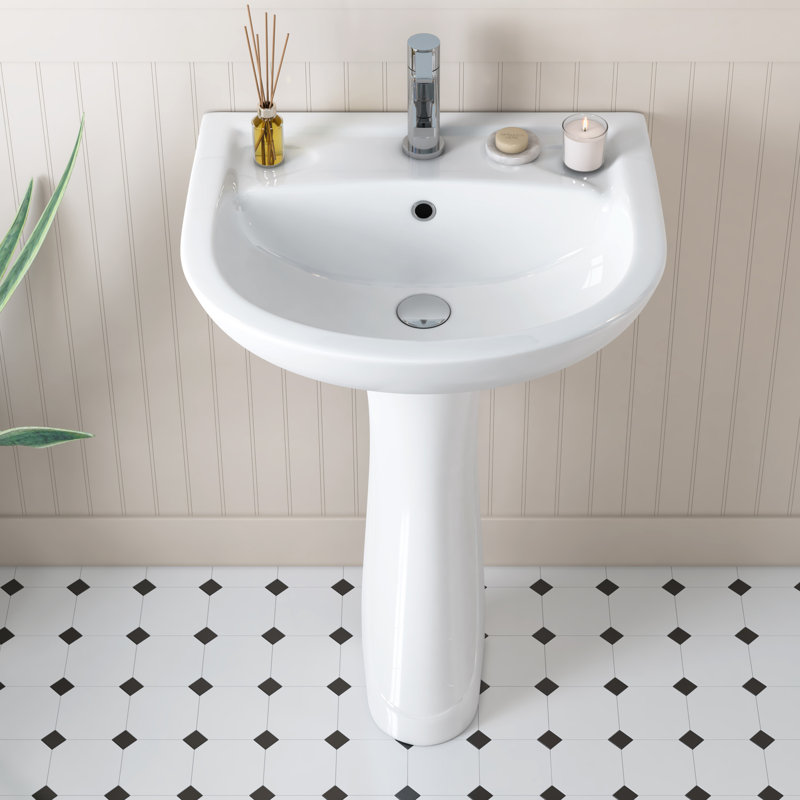Achernar 20.9"W x 32.5"H White Vitreous China U-Shaped Pedestal Bathroom Sink with Overflow, Single Faucet Hole
