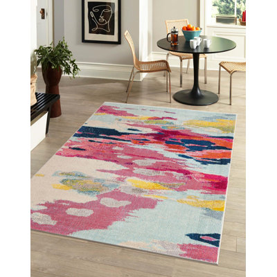 Tapis rose en polypropylène Roshan