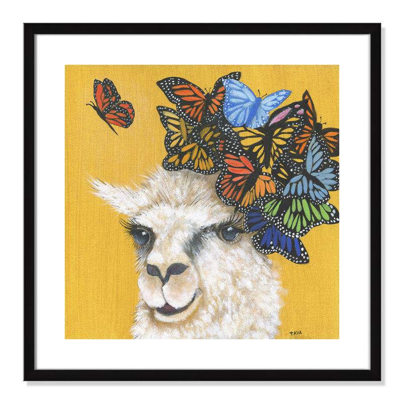 Art sur toile llama, H 23,5 po x l 23,5 po x P 1,18 po, Cadre noir
