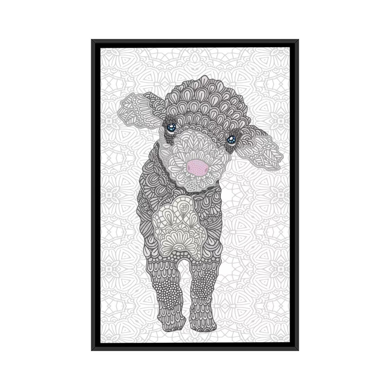 «Little Lamb», art sur toile, H 26 po x l 18 po x P 1,5 po, Toile encadrée noire, Non mat