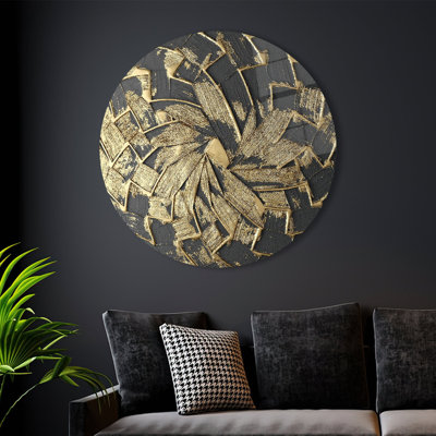 Modern Abstract Blue And Gold Glass Wall Art For Home Decoration With Shimmering Finish