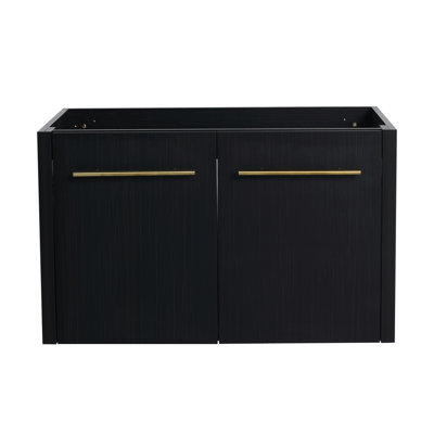 Meuble-lavabo mural moderne 30 po - Châtaignier noir, avec porte et armoire de rangement généreuse