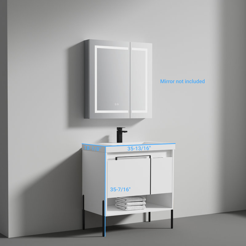 Meuble-lavabo simple avec plateau en acrylique 35,81 po Ancilin, Blanc