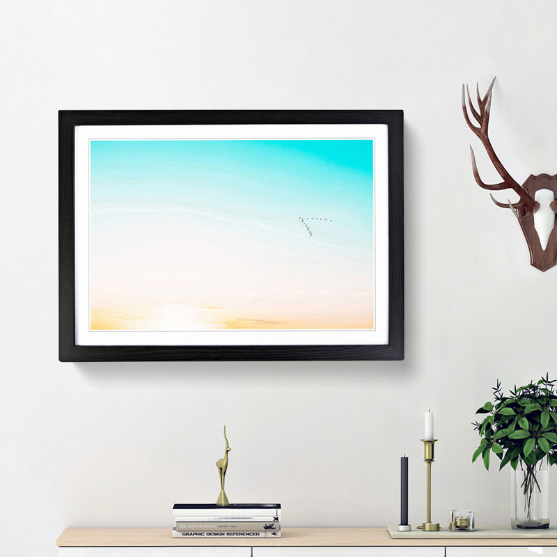 Flock of Birds - Picture Frame Photograph Print, 62cm H x 87cm W x 2cm D, Black Framed
